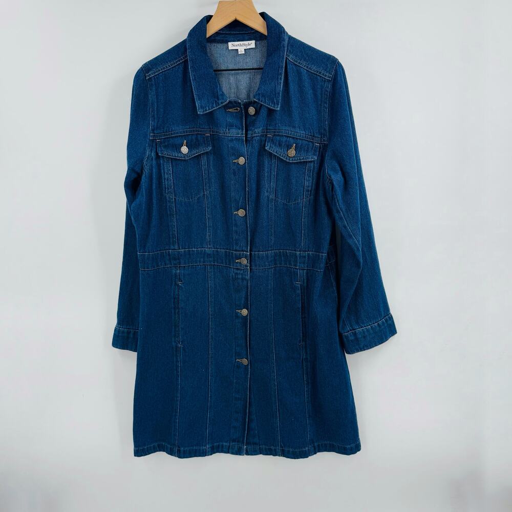 NorthStyle Denim Shirt Dress Size L Long Sleeve Button‎ Front Fit & Flare